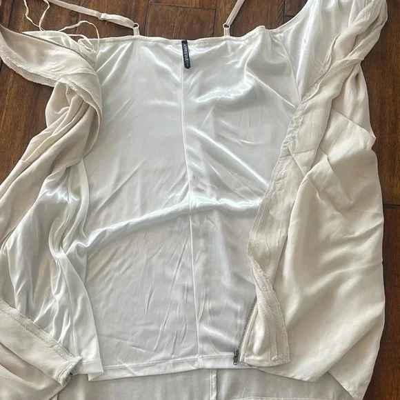 Gentle Fawn Mini Beige Cream Cascading Ruffle Zip Up spaghettini straps dress 6 - Picture 9 of 16